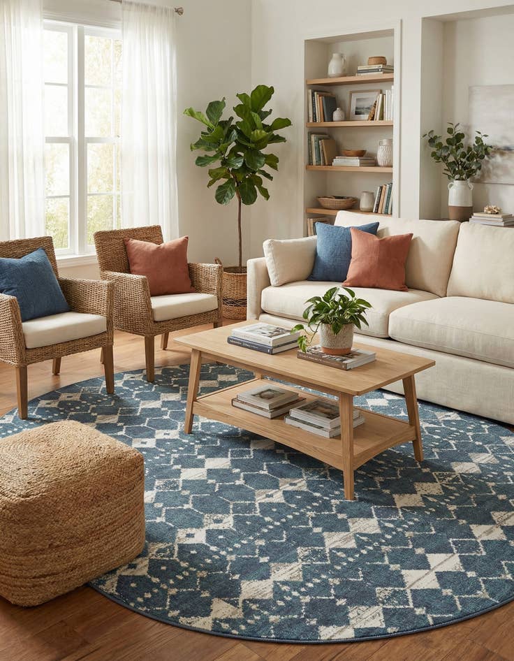 Detail image of 7' 10 x 10'  Washable Trellis Indoor / Outdoor Oval Rug