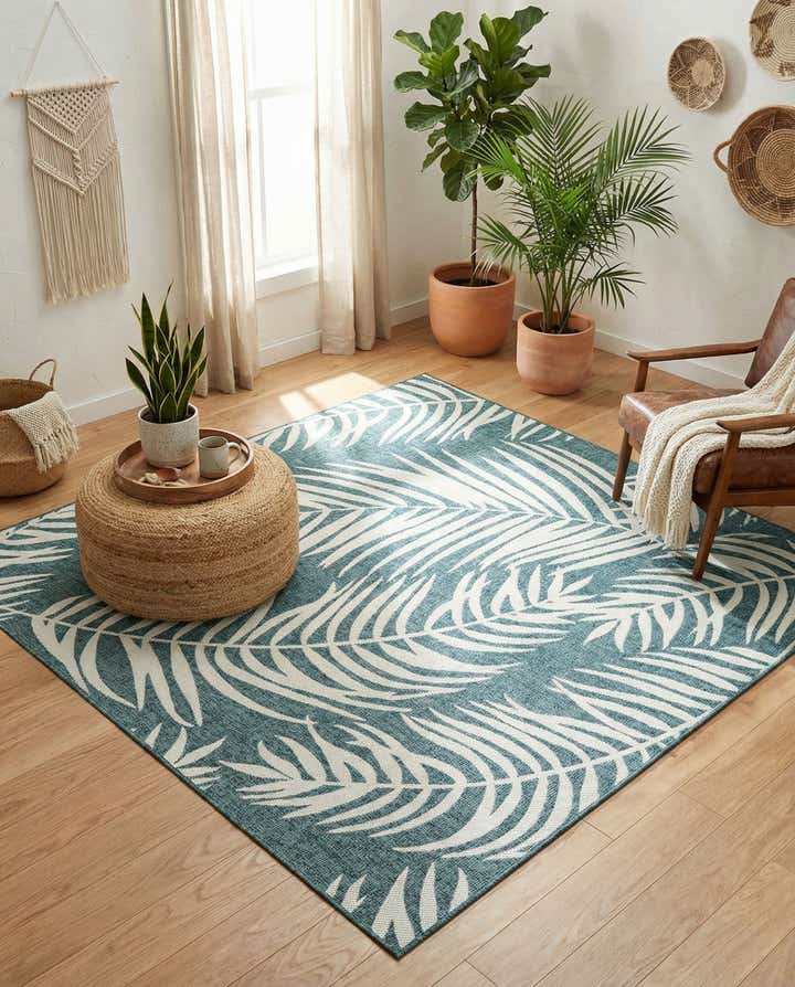 7' 10 x 7' 10 Easy-Clean Botanical Indoor / Outdoor Square Rug