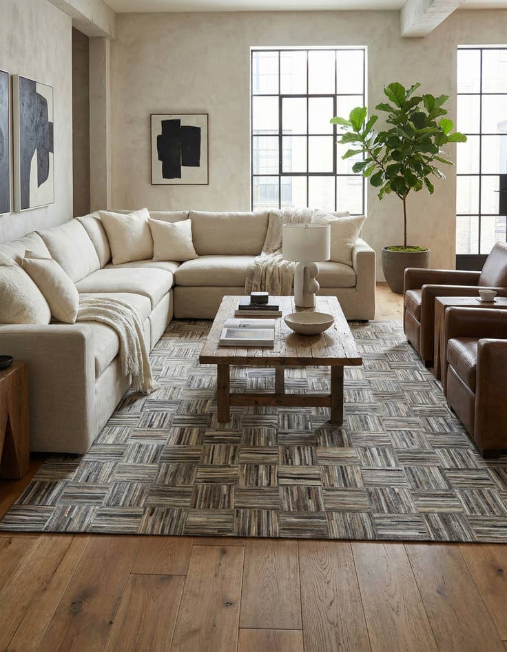 Detail image of  5' x 7' 8 Cowhide Leather Rug