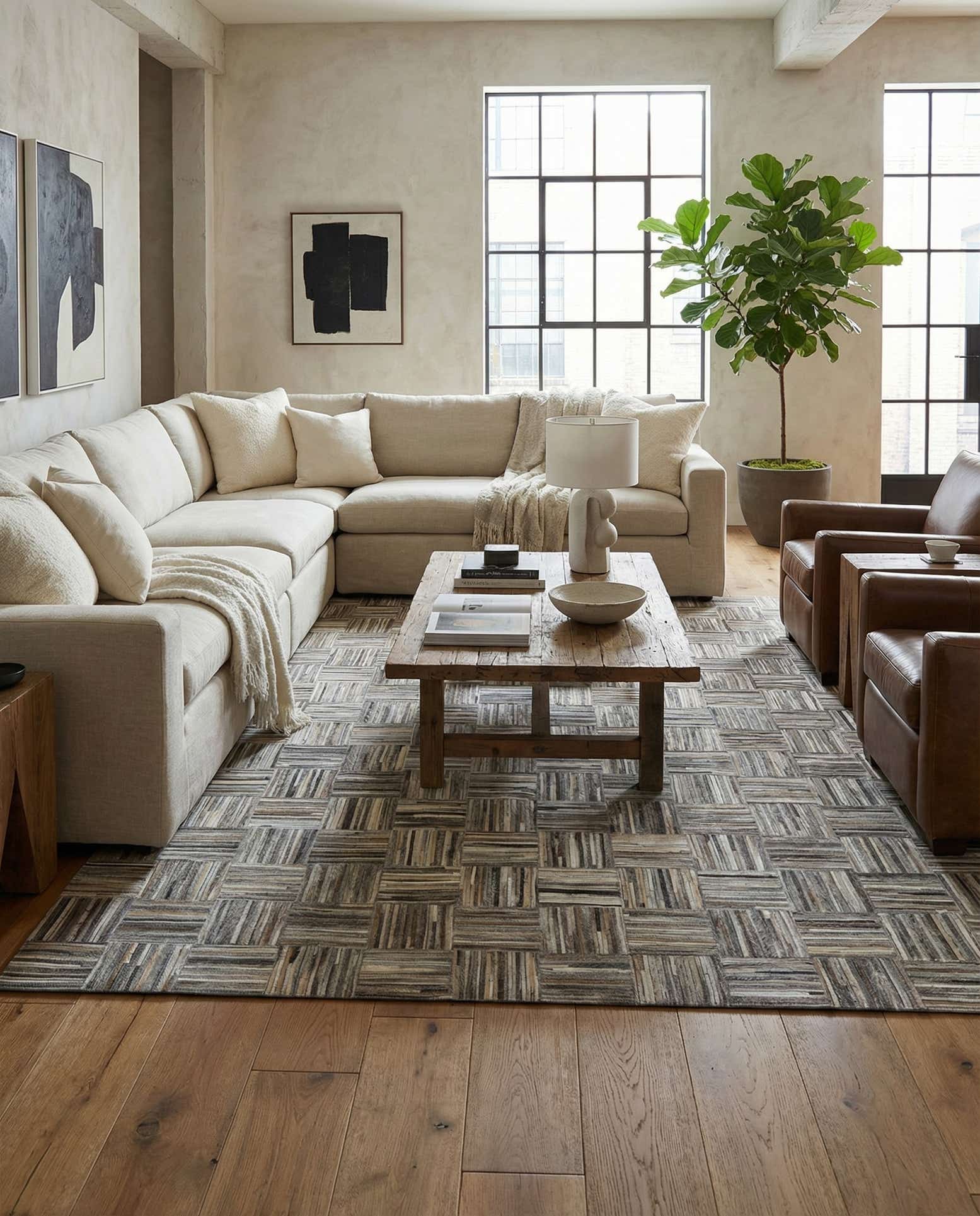 5' x 7' 8 Cowhide Leather Rug
