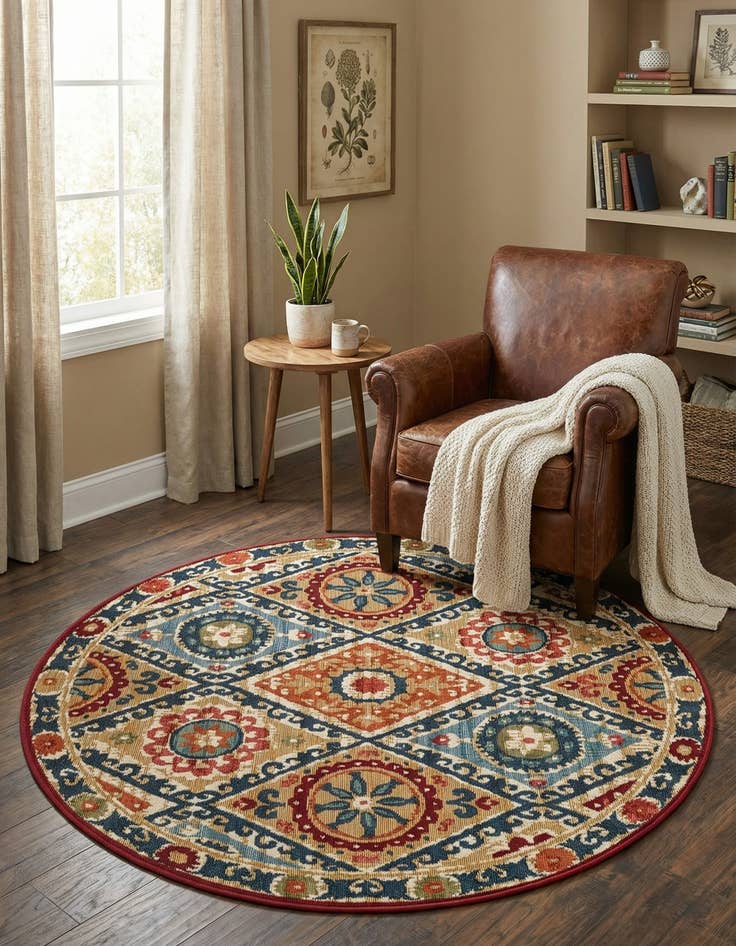 Detail image of 4' x 4' Easy-Clean Modern Indoor / Outdoor Round Rug