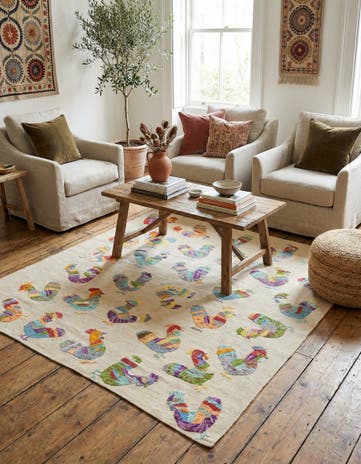 5' 2 x 6' Hand Woven Kilim Suzani Wool Square Rug