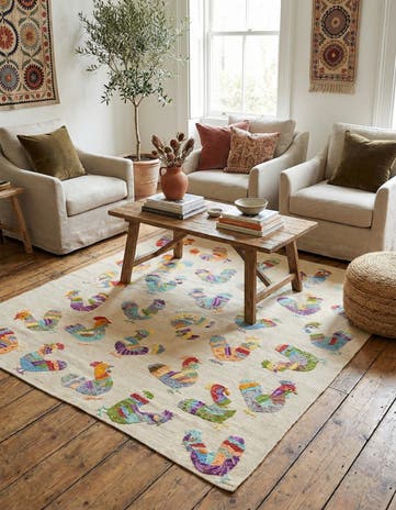 5' 2 x 6' Hand Woven Kilim Suzani Wool Square Rug
