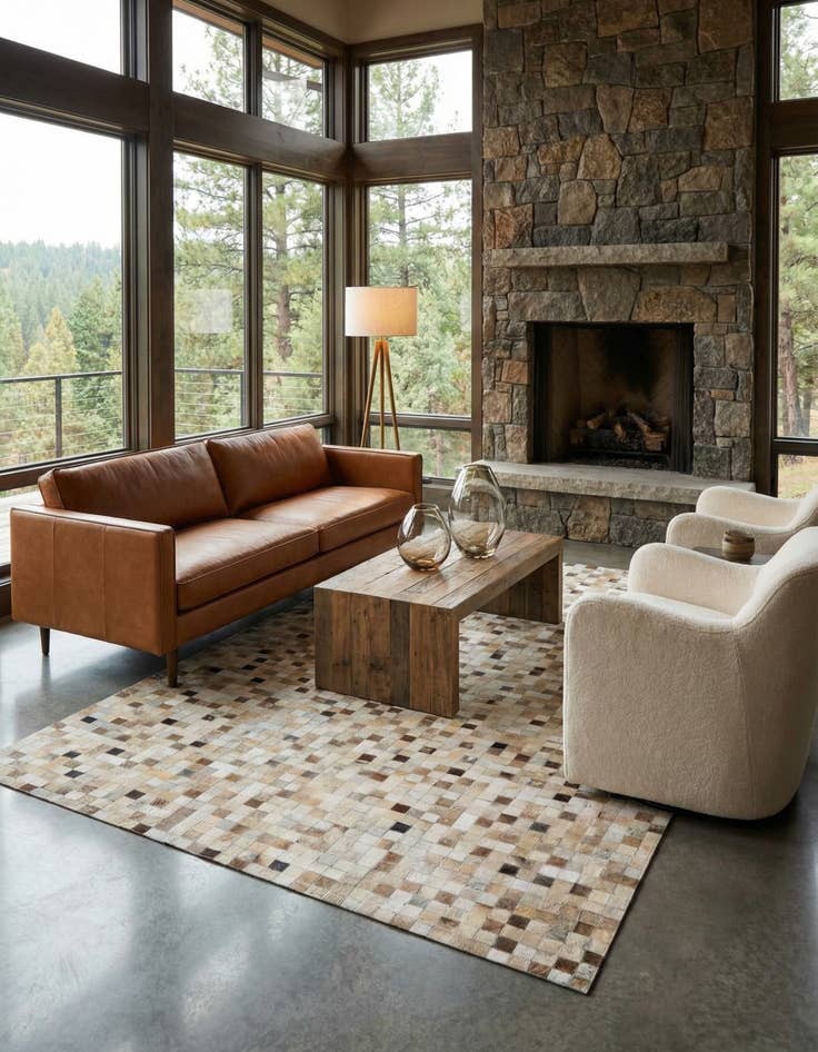 Detail image of  5' 1 x 8' Cowhide Leather Rug