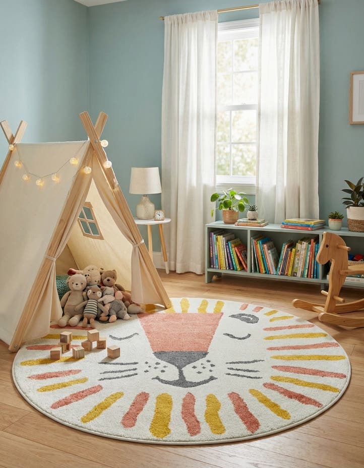 5' 1 x 5' 1 Lion Whimsy Kids Round ...