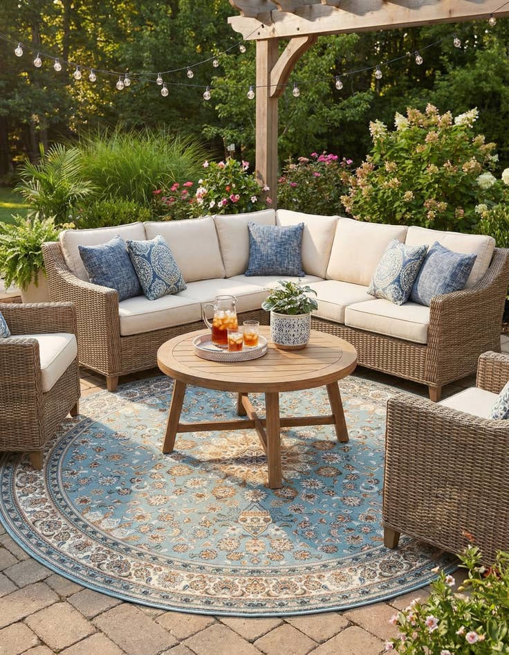 Detail image of 10' x 10'  Washable Traditional Indoor / Outdoor Round Rug