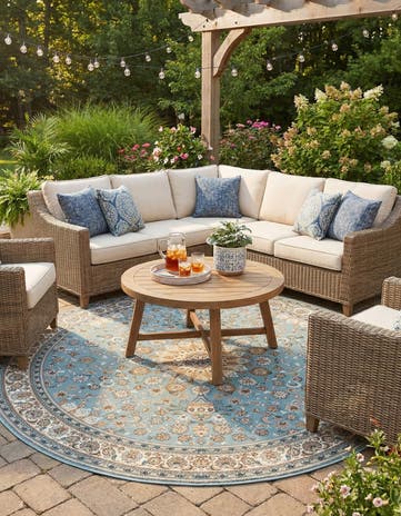 10' x 10' Easy-Clean Traditional Indoor / Outdoor Round Rug