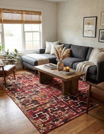 Burgundy Saturn Square Rug