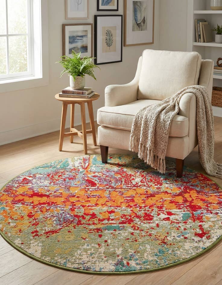 Detail image of 2' 7 x 2' 7  Washable Modern Indoor / Outdoor Round Rug