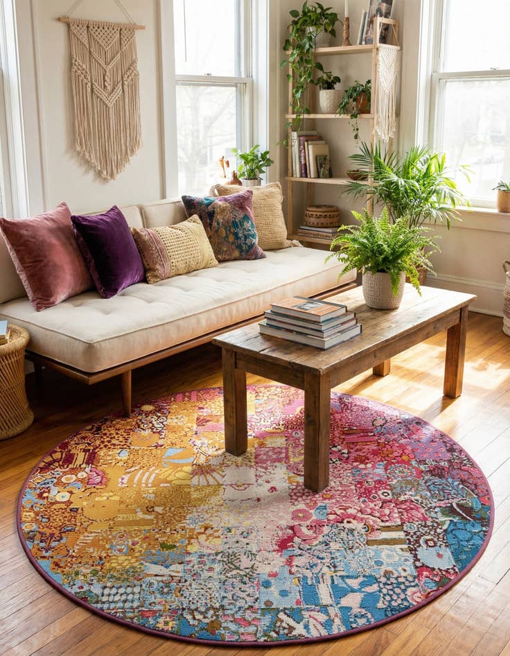 Detail image of 4' x 4'  Washable Modern Indoor / Outdoor Round Rug