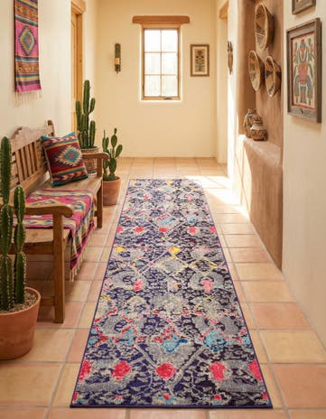 Navy Blue Washable Santa Fe Runner Rug