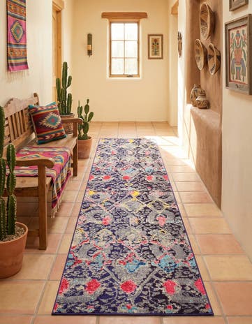 Navy Blue Washable Santa Fe Runner Rug