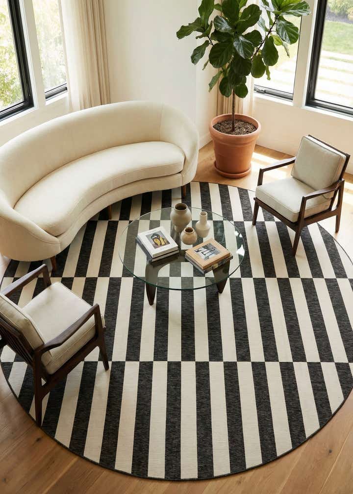 13' x 13' Easy-Clean Striped Indoor / Outdoor Round Rug