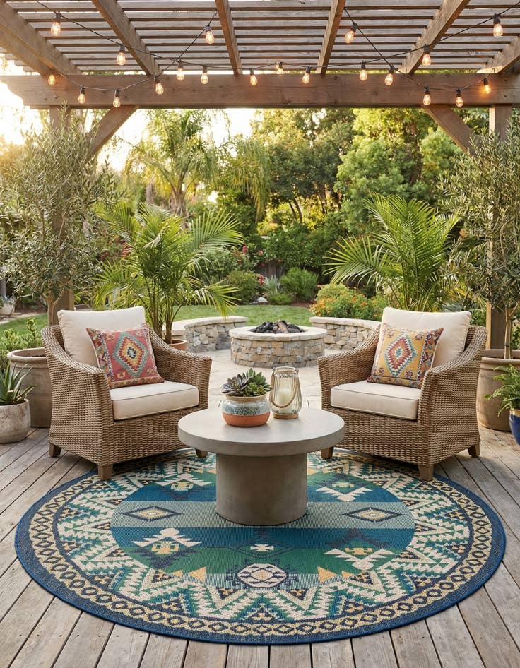 Detail image of 7' 10 x 7' 10  Washable Baja Indoor / Outdoor Round Rug
