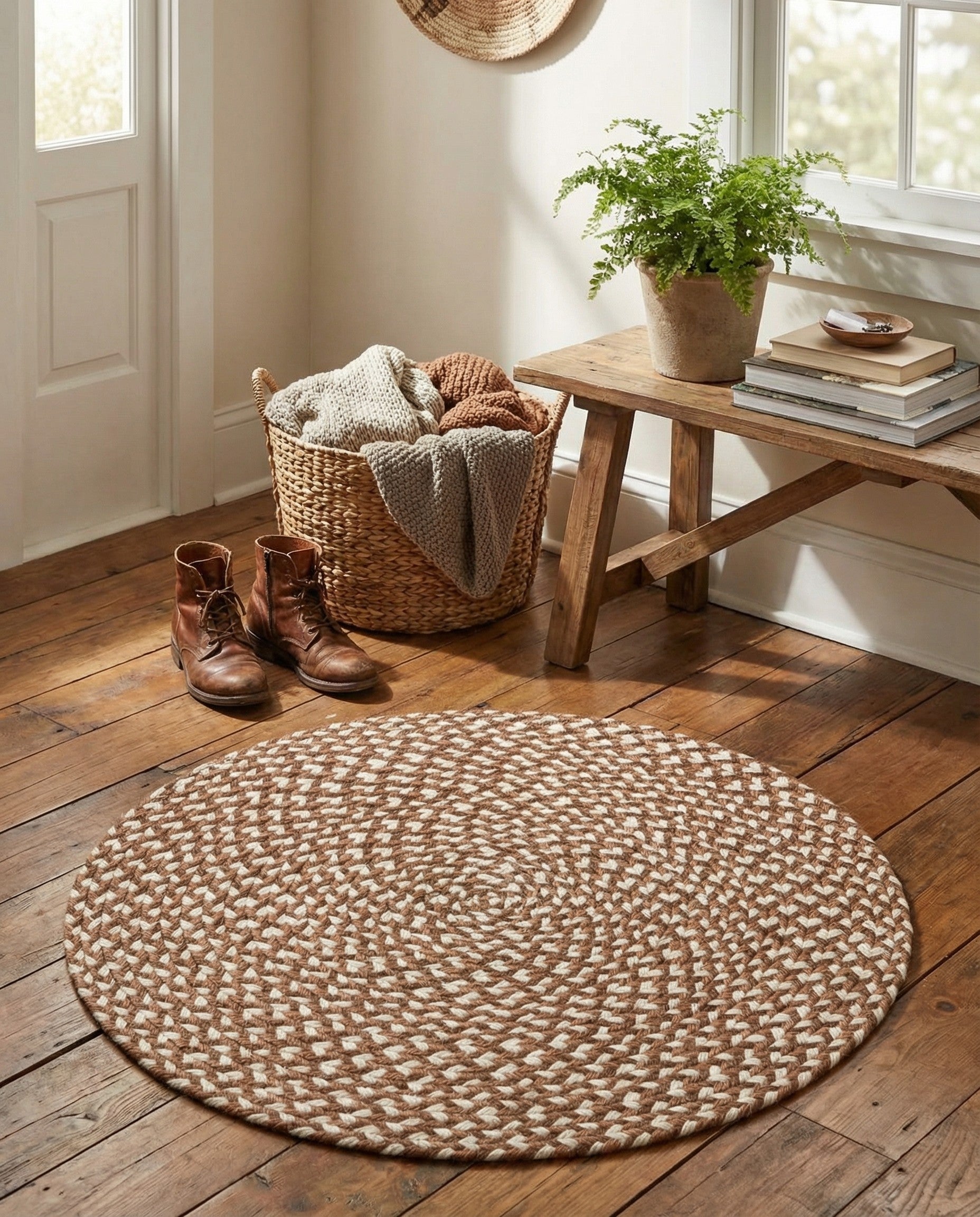  2' x 2'  Hand Tweed Braided Jute Round Rug