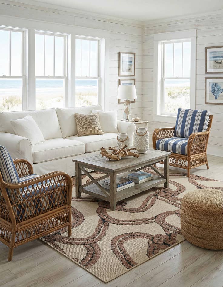Detail image of 7' 10 x 7' 10  Washable Coastal Indoor / Outdoor Square Rug