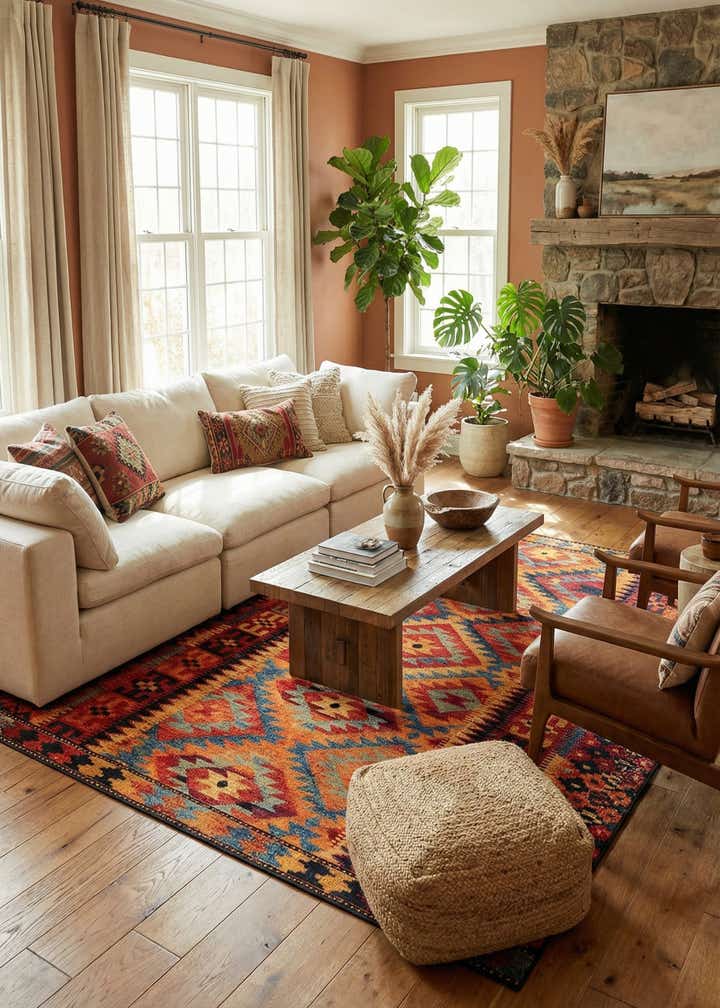 7' 10 x 11' Easy-Clean Tribal Indoor / Outdoor Rug