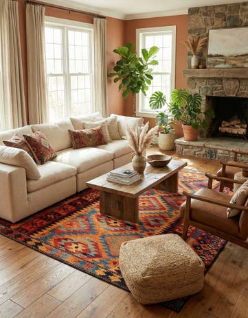 7' 10 x 11' Easy-Clean Tribal Indoor / Outdoor Rug
