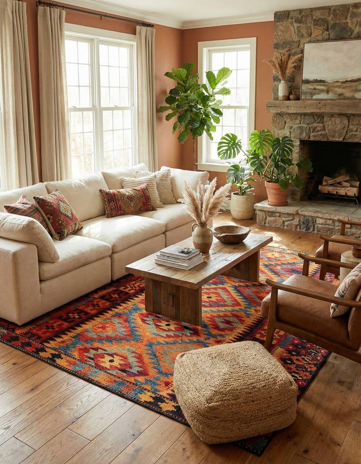 Detail image of 7' 10 x 11' Easy-Clean Tribal Indoor / Outdoor Rug