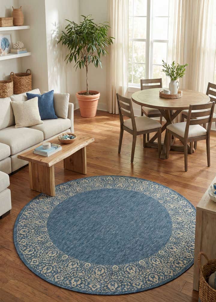 10' 8 x 10' 8 Easy-Clean Border Indoor / Outdoor Round Rug