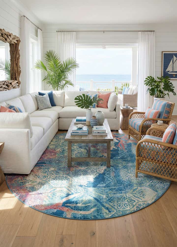 10' x 10' Easy-Clean Coastal Indoor / Outdoor Round Rug