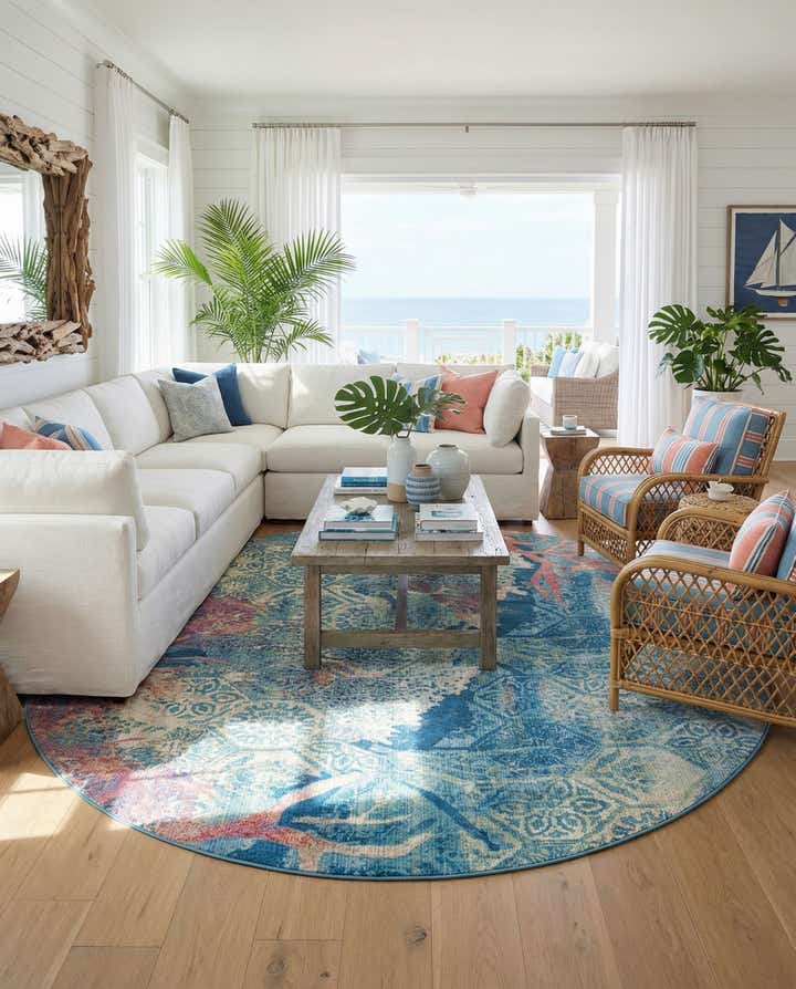 10' x 10' Easy-Clean Coastal Indoor / Outdoor Round Rug
