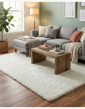 Snow White Solid Shag Rug