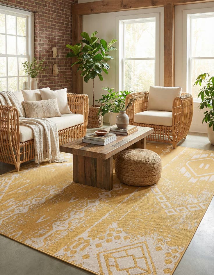 Detail image of  10' x 13'  Washable Bohemian Indoor / Outdoor Rug