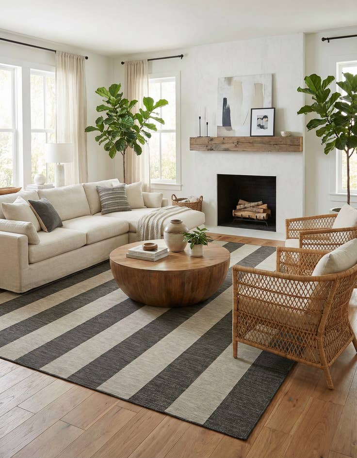 Detail image of 13' x 13'  Washable Striped Indoor / Outdoor Square Rug