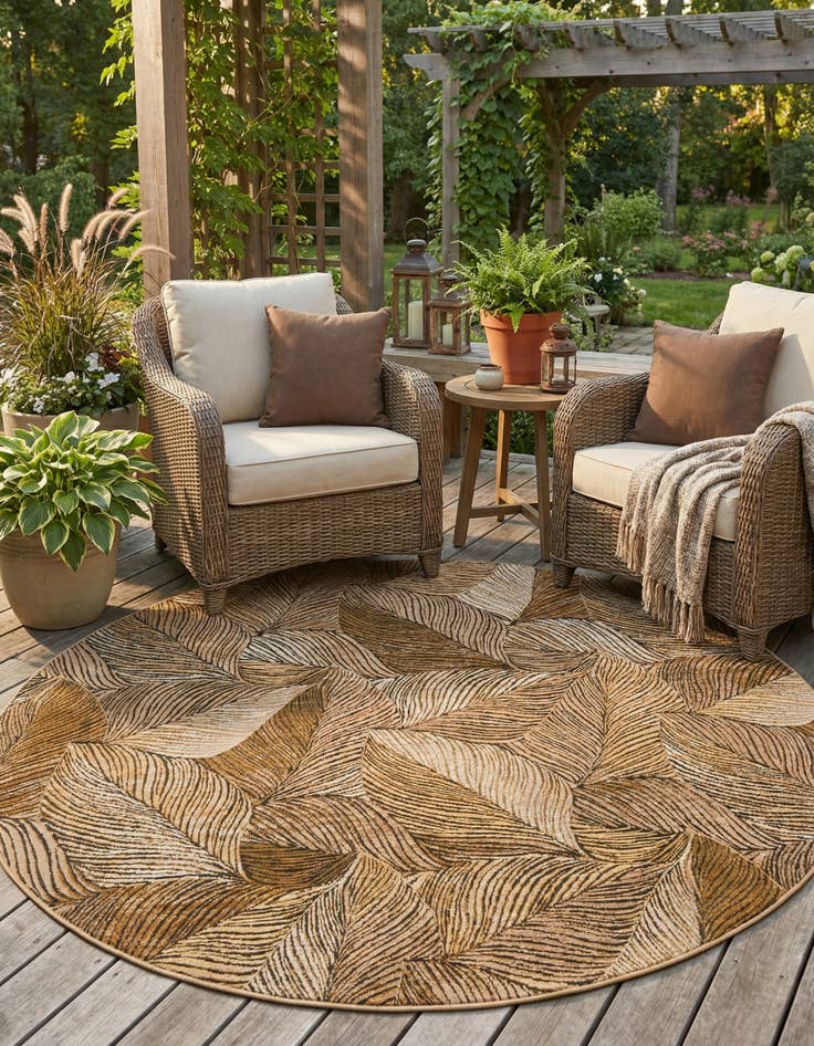 Detail image of 8' x 8'  Washable Botanical Indoor / Outdoor Round Rug