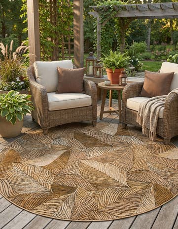 8' x 8' Easy-Clean Botanical Indoor / Outdoor Round Rug