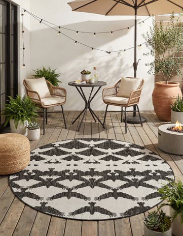 Black and White Easy-Clean Modern Indoor / Outdoor Round Rug
