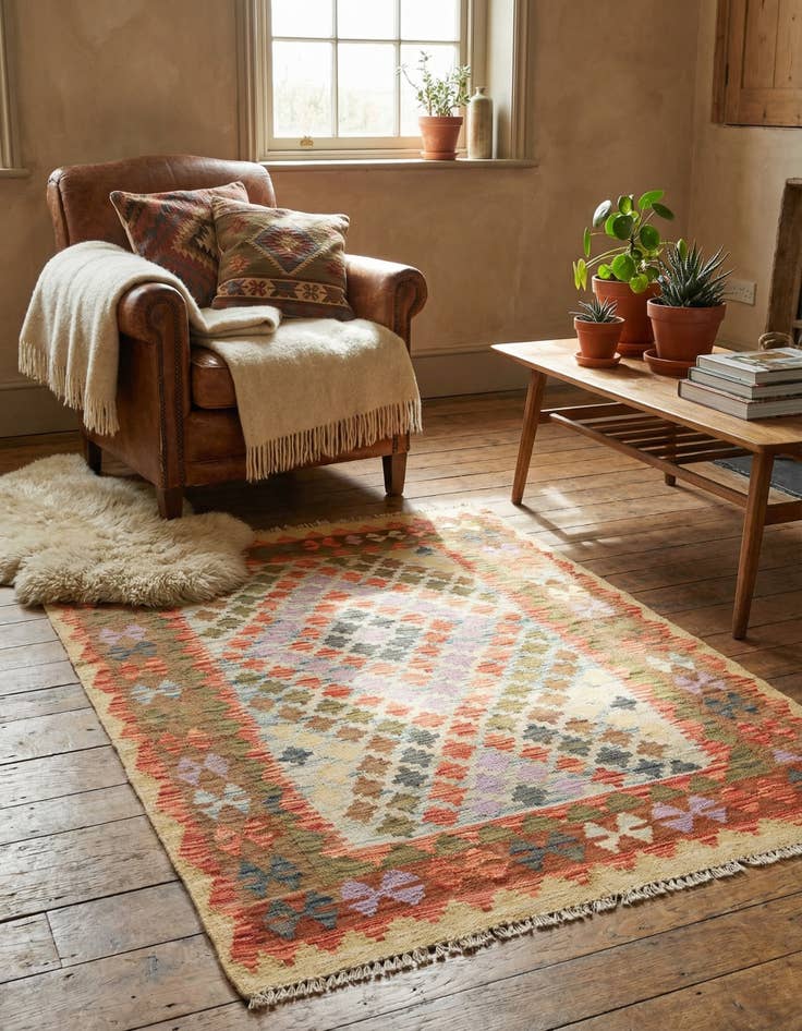 Detail image of 3' 3 x 4' 10  Hand Woven Kilim Maymana Wool Rug