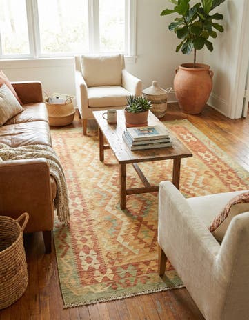 4' x 5' 10 Hand Woven Kilim Waziri Wool Rug