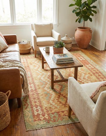 4' x 5' 10 Hand Woven Kilim Waziri Wool Rug