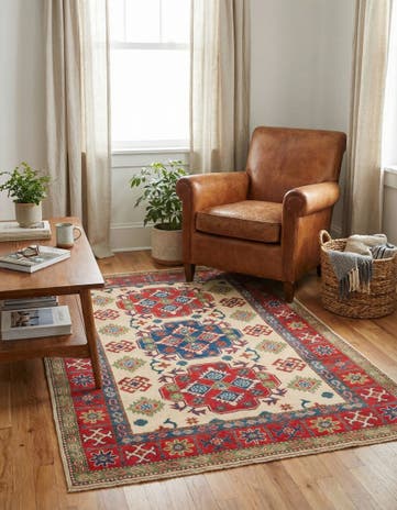 4' x 6' 4 Hand Knotted Kazak Rug
