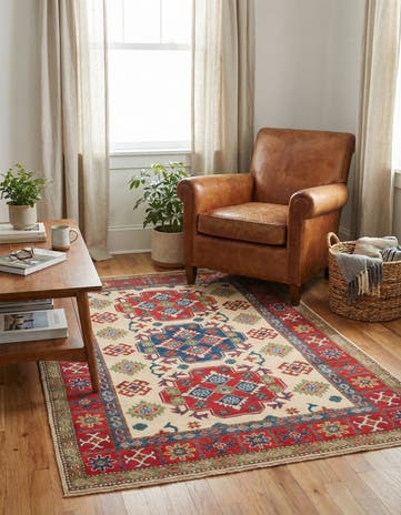 4' x 6' 4 Hand Knotted Kazak Rug