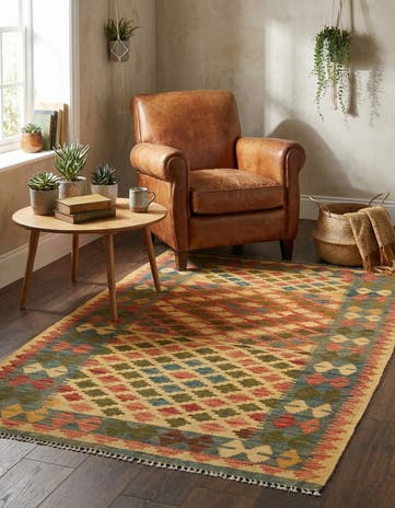 3' 3 x 6' 6 Hand Woven Kilim Maymana Wool Rug