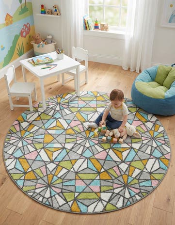 5' 1 x 5' 1 Stained Glass Whimsy Kids Round Rug