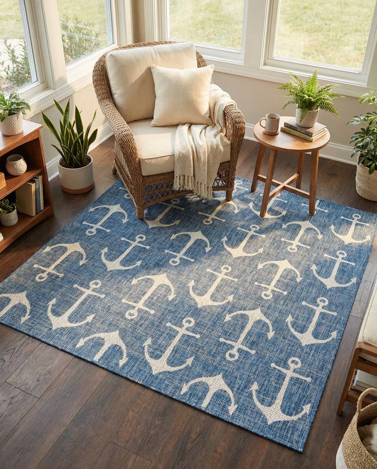 Detail image of 7' 10 x 7' 10 Easy-Clean Coastal Indoor / Outdoor Square Rug