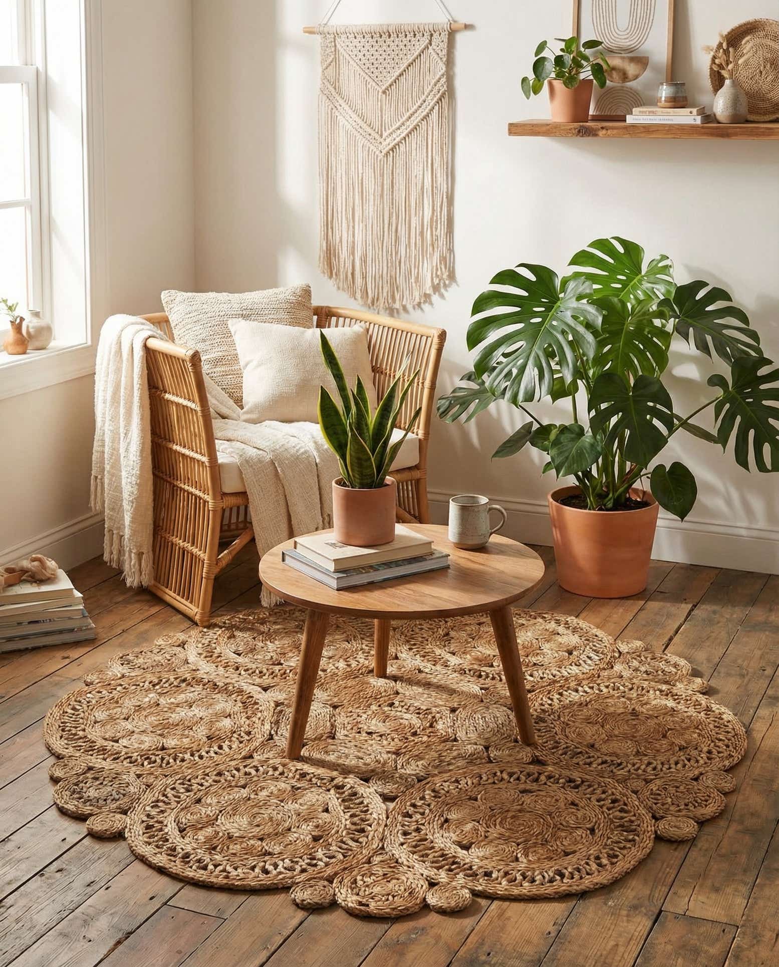 4' 1 x 4' 1 Handmade Braided Jute Round Rug