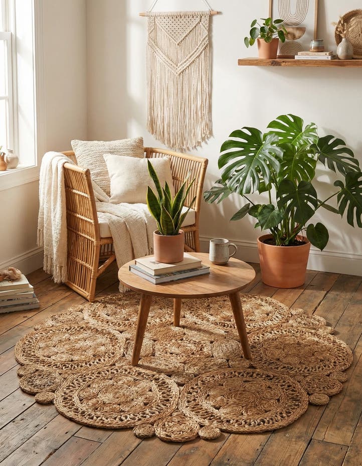 4' 1 x 4' 1 Handmade Braided Jute Round Rug