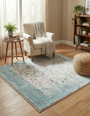 Light Blue Modern Classical Square Rug