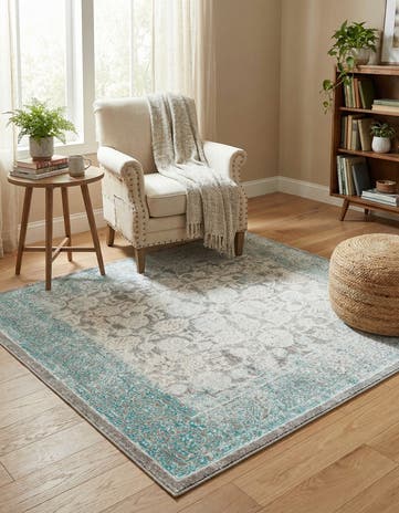 Light Blue Modern Classical Square Rug