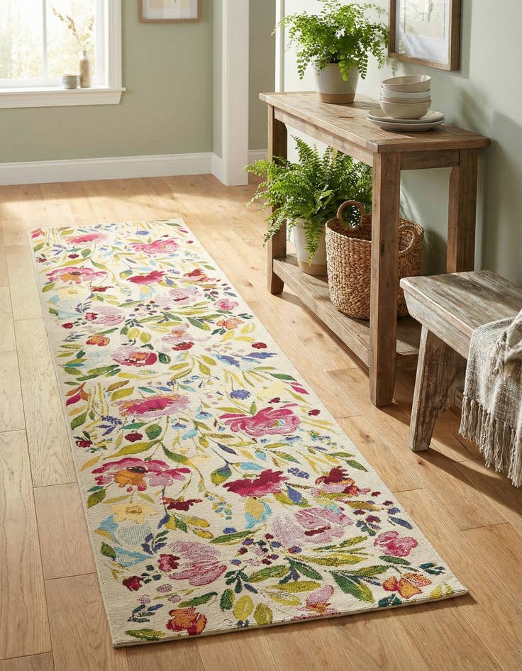 Detail image of 2' x 8' Easy-Clean Botanical Indoor / Outdoor Runner Rug