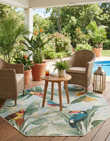 5' 3 x 5' 3 Easy-Clean Botanical Indoor / Outdoor Octagon Rug