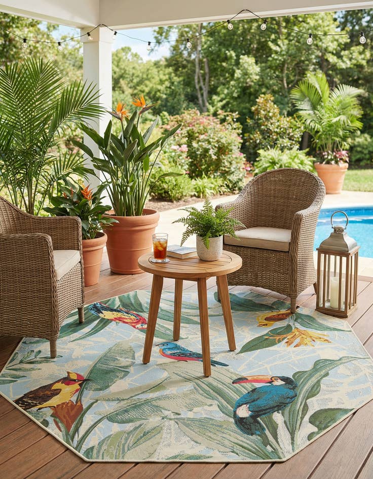 Detail image of 5' 3 x 5' 3  Washable Botanical Indoor / Outdoor Octagon Rug