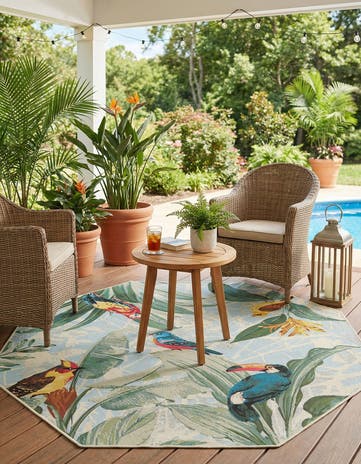 5' 3 x 5' 3 Easy-Clean Botanical Indoor / Outdoor Octagon Rug