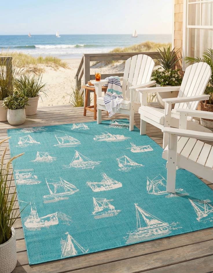 Detail image of 6' x 9'  Washable Coastal Indoor / Outdoor Rug