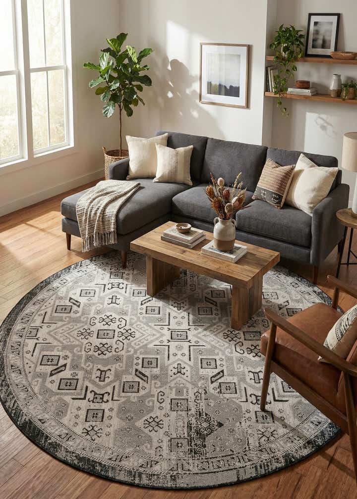10' x 10' Easy-Clean Aztec Indoor / Outdoor Round Rug